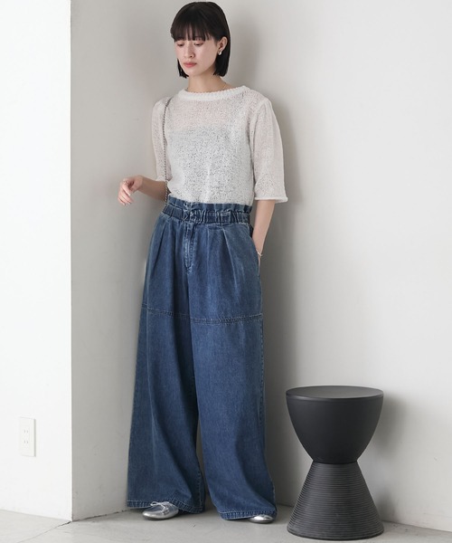 forksy.】ウエストタックギャザー ライトオンス デニムワイドパンツ