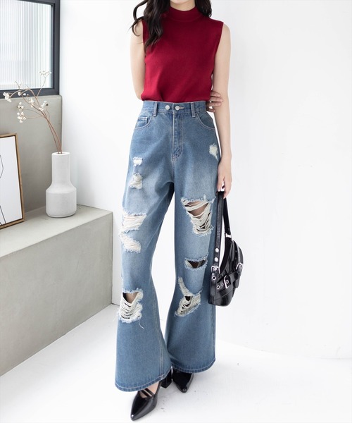 CLEAR BASIC（クリアベーシック）の「ミラノリブノースリーブニットトップス [着回し力抜群 オフィスカジュアル]≪SS新作≫（ニット/セーター・レディース・ピンク/レモンイエロー/ブルー/オフホワイト/ブラック/グレー系その他/グレー/ブラウン/ボルドー・F）」の11枚目の写真