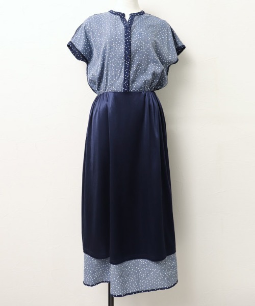 ワンピース naos ワンピース 黒 花柄 S-2XL Vネック Aライン きれいめ 春夏 7898