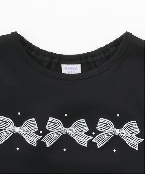 アナスイミニ 今期リボン刺繍 半袖 短丈Tシャツ カットソー 黒 150 セール】リボン刺しゅう短丈Tシャツ（Tシャツ/カットソー