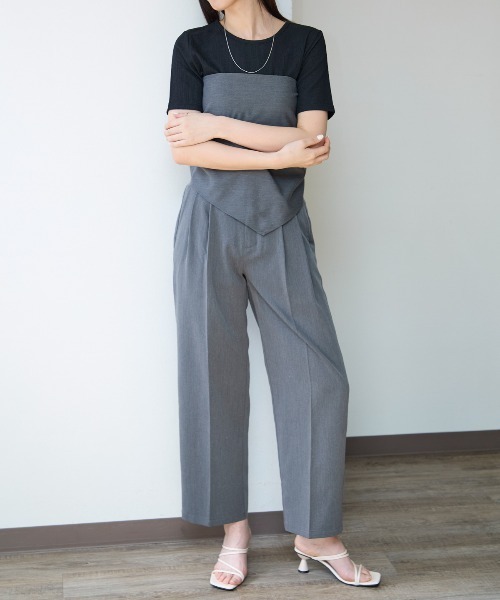 Argue Culture 刺繍 ビジュー おしゃれ タックパンツ スラックス org.jpg