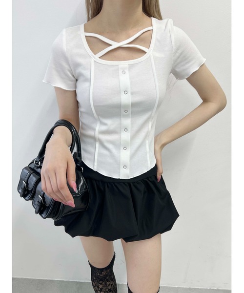 PHILLY（フィリー）の「【PHILLY】クロスデザインTシャツ（Tシャツ/カットソー・レディース・ブラック/グレー/ホワイト・FREE）」の4枚目の写真
