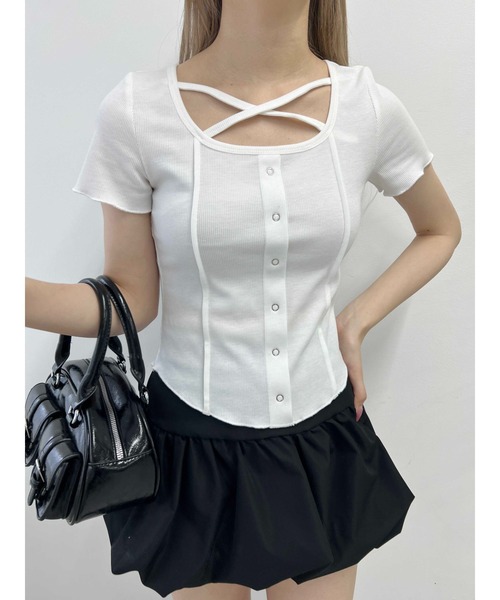 PHILLY（フィリー）の「【PHILLY】クロスデザインTシャツ（Tシャツ/カットソー・レディース・ブラック/グレー/ホワイト・FREE）」の5枚目の写真