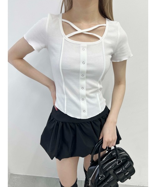 PHILLY（フィリー）の「【PHILLY】クロスデザインTシャツ（Tシャツ/カットソー・レディース・ブラック/グレー/ホワイト・FREE）」の6枚目の写真