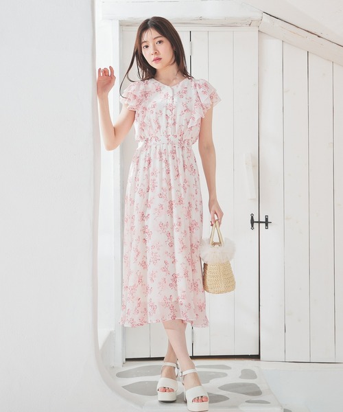超美品HONEY MI HONEYドット柄フリル袖ロングワンピース OUTLET