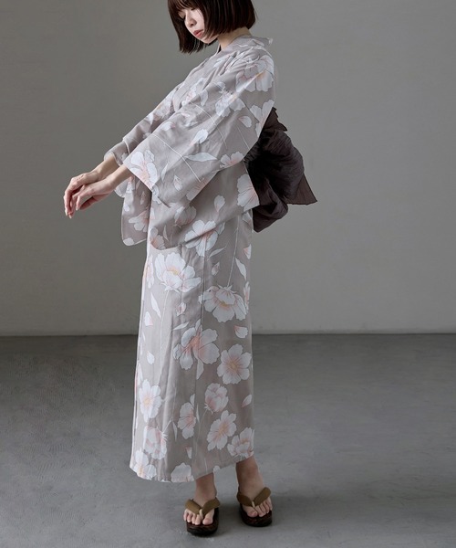 asaka 着付けのいらない簡単セパレート綿浴衣＋しわ兵児帯 2点セット 着付けのいらない簡単セパレート綿浴衣＋しわ兵児帯 2点セット