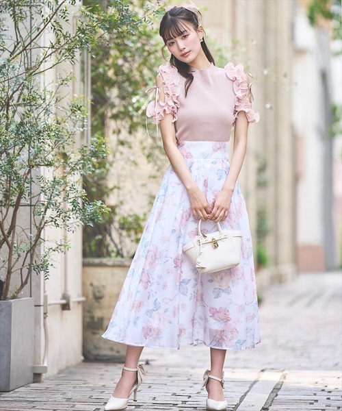 SWINGLE（スウィングル）の「プリーツフリルフリルニットプルオーバー（ニット/セーター・レディース・ピンク/ブラック/オフホワイト・FREE）」の8枚目の写真