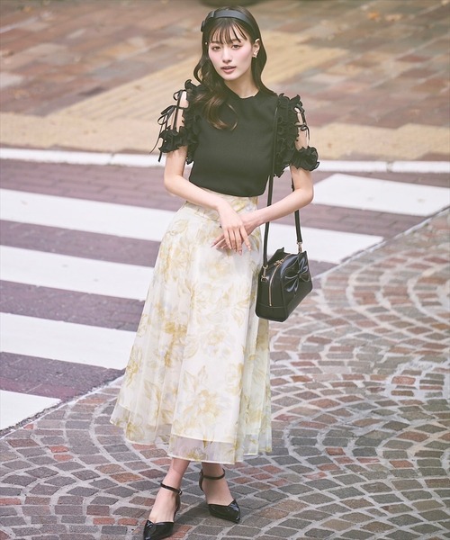 SWINGLE（スウィングル）の「プリーツフリルフリルニットプルオーバー（ニット/セーター・レディース・ピンク/ブラック/オフホワイト・FREE）」の11枚目の写真