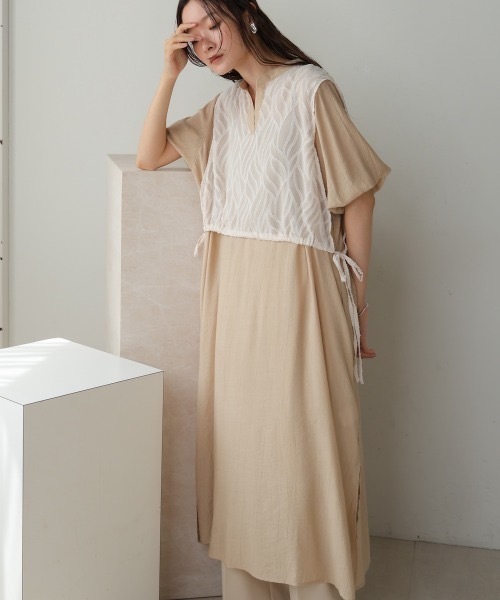 Bab(バブ)の「【S・Mサイズ展開】レイヤード風サイドスリットワンピース(ワンピース・レディース・アイボリー/ベージュ・MEDIUM/SMALL)」の11枚目の写真