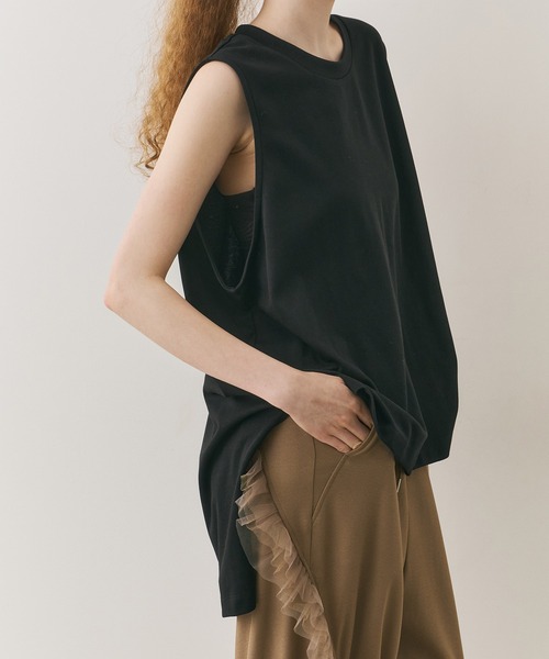 J1U by LA BELLE ETUDE(ジユウバイラベルエチュード)の「フィッシュテールリラックスタンクトップ(Tシャツ/カットソー・レディース・ブラック/その他/ホワイト/ピンク・FREE)」の3枚目の写真