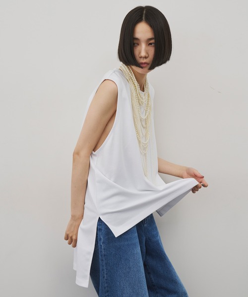 J1U by LA BELLE ETUDE(ジユウバイラベルエチュード)の「フィッシュテールリラックスタンクトップ(Tシャツ/カットソー・レディース・ブラック/その他/ホワイト/ピンク・FREE)」の5枚目の写真