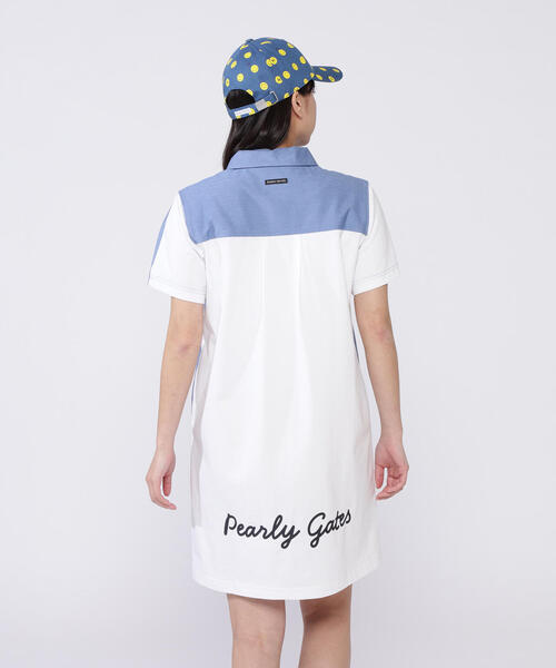PEARLY GATES ネイビー ワンピース セール】【PEARLY GATES】先染めデニム調ツイル 半袖ワンピース