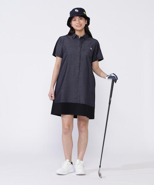 ☆新品☆【PEARLY GATES】シャツワンピース セール】【PEARLY GATES】先染めデニム調ツイル 半袖ワンピース