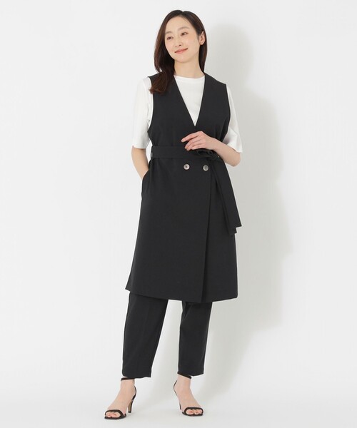 S.ESSENTIALS(エスエッセンシャルズ)の「ベルテッドロングジレ(ベスト・レディース・グリーン/ベージュ/ブラック・38)」の2枚目の写真