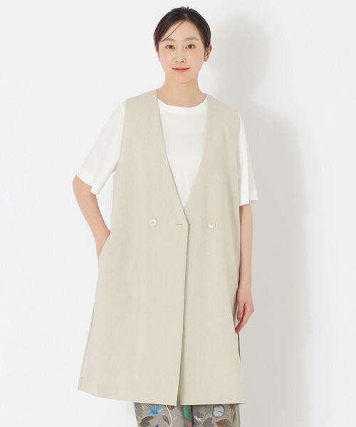 S.ESSENTIALS(エスエッセンシャルズ)の「ベルテッドロングジレ(ベスト・レディース・グリーン/ベージュ/ブラック・38)」の14枚目の写真