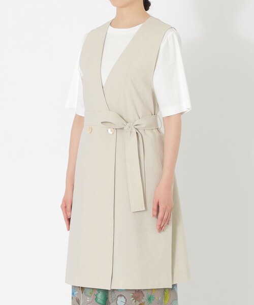 S.ESSENTIALS(エスエッセンシャルズ)の「ベルテッドロングジレ(ベスト・レディース・グリーン/ベージュ/ブラック・38)」の7枚目の写真