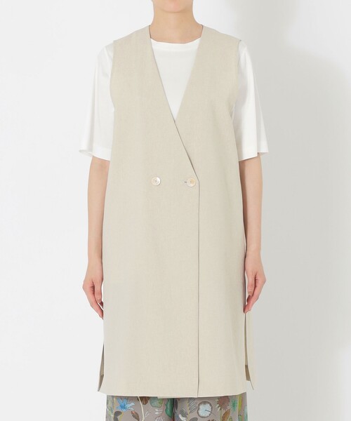 S.ESSENTIALS(エスエッセンシャルズ)の「ベルテッドロングジレ(ベスト・レディース・グリーン/ベージュ/ブラック・38)」の9枚目の写真