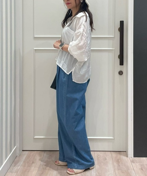 Right-on（ライトオン）の「【店頭で人気】【HONEYSUCKLE ROSE】ライトオンスワイドデニムイージーパンツ(サラサラ/軽量/ウエストゴム)（その他パンツ・レディース・サックスブルー/ブルー・M/L）」の15枚目の写真