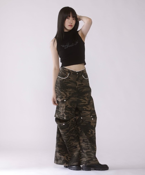 3way lace design wide denim pants【JD】（デニムパンツ