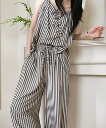 TENORAS 3点セットアップ ダークブラウン ストライプ柄 M 約10万円 DAY CLOSET セットアップ レディース ストライプ柄ショート丈