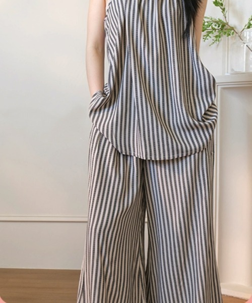gossip！ロサンゼルス（ゴシップロサンゼルス）の「【ルームウェア2点セット】レトロガーリーキャミソール＋ロングパンツ（セットアップ・レディース・アイボリー/モカ・FREE）」の7枚目の写真