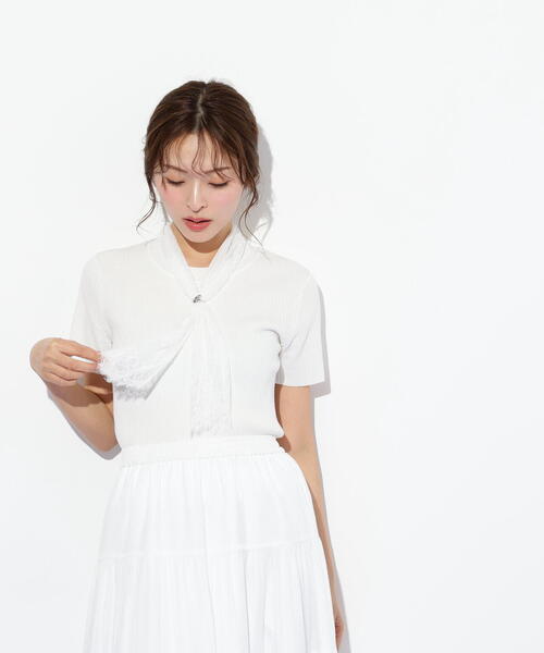JILL by JILL STUART(ジルバイジルスチュアート)の「◇レーススカーフ付ニットトップス(ニット/セーター・レディース・ブルー/ホワイト/ピンク・FREE)」の5枚目の写真