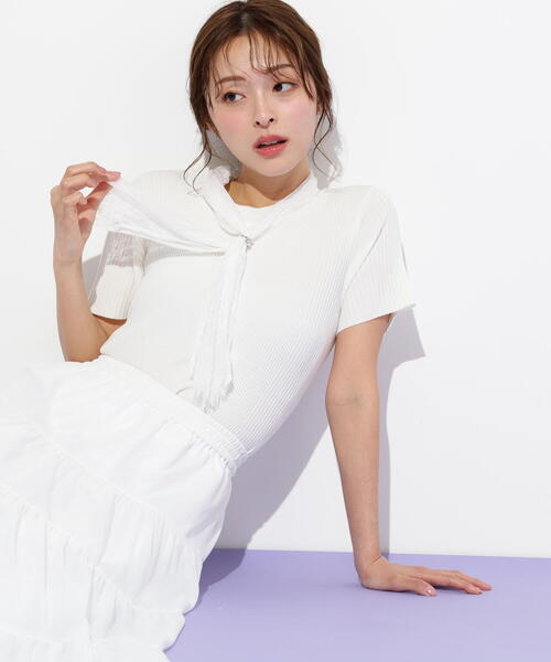 JILL by JILL STUART(ジルバイジルスチュアート)の「◇レーススカーフ付ニットトップス(ニット/セーター・レディース・ブルー/ホワイト/ピンク・FREE)」の6枚目の写真