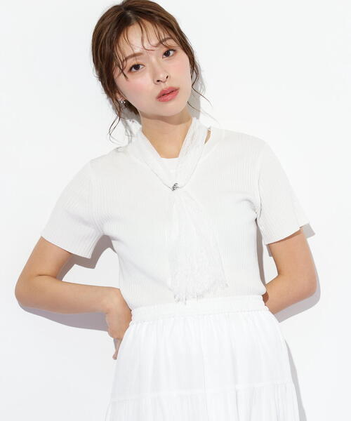 JILL by JILL STUART(ジルバイジルスチュアート)の「◇レーススカーフ付ニットトップス(ニット/セーター・レディース・ブルー/ホワイト/ピンク・FREE)」の7枚目の写真