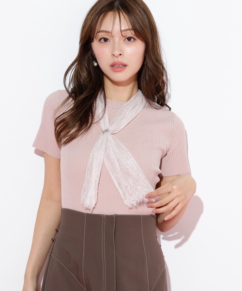 JILL by JILL STUART(ジルバイジルスチュアート)の「◇レーススカーフ付ニットトップス(ニット/セーター・レディース・ブルー/ホワイト/ピンク・FREE)」の3枚目の写真