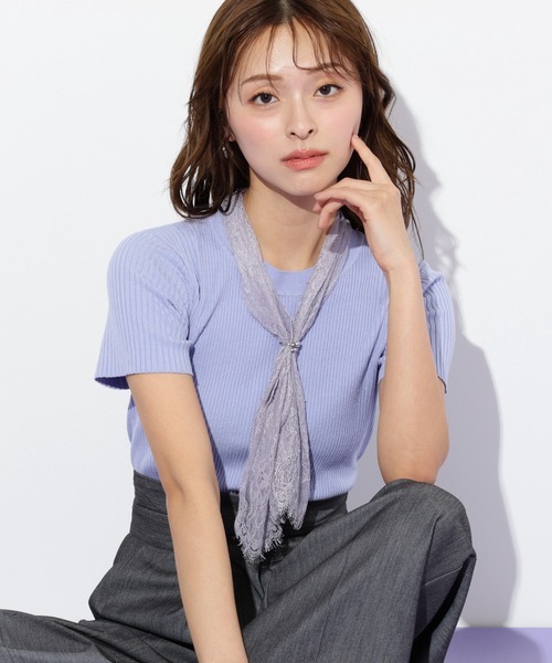JILL by JILL STUART(ジルバイジルスチュアート)の「◇レーススカーフ付ニットトップス(ニット/セーター・レディース・ブルー/ホワイト/ピンク・FREE)」の1枚目の写真