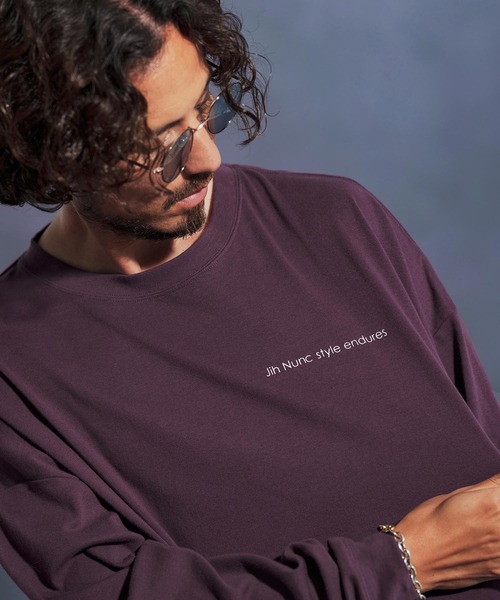 Jih Nunc(ジーヌンク)の「mlt5309-オーガニックコットンプリントロングスリーブTシャツ(Jih Nunc style)(Tシャツ/カットソー・メンズ・パープル/チャコール・M/S/L)」の1枚目の写真