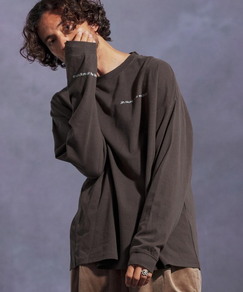 Jih Nunc(ジーヌンク)の「mlt5309-オーガニックコットンプリントロングスリーブTシャツ(Jih Nunc style)(Tシャツ/カットソー・メンズ・パープル/チャコール・M/S/L)」の6枚目の写真