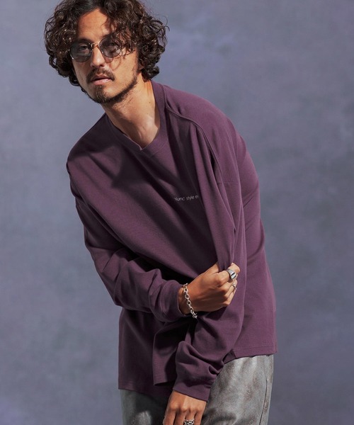 Jih Nunc(ジーヌンク)の「mlt5309-オーガニックコットンプリントロングスリーブTシャツ(Jih Nunc style)(Tシャツ/カットソー・メンズ・パープル/チャコール・M/S/L)」の10枚目の写真