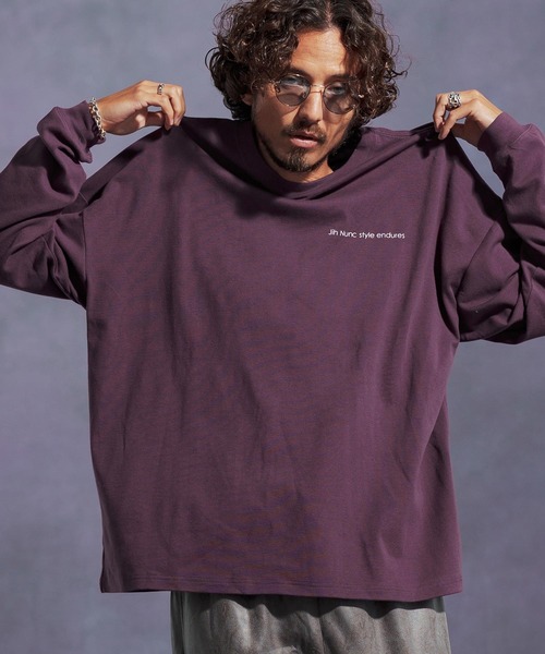 Jih Nunc(ジーヌンク)の「mlt5309-オーガニックコットンプリントロングスリーブTシャツ(Jih Nunc style)(Tシャツ/カットソー・メンズ・パープル/チャコール・M/S/L)」の12枚目の写真