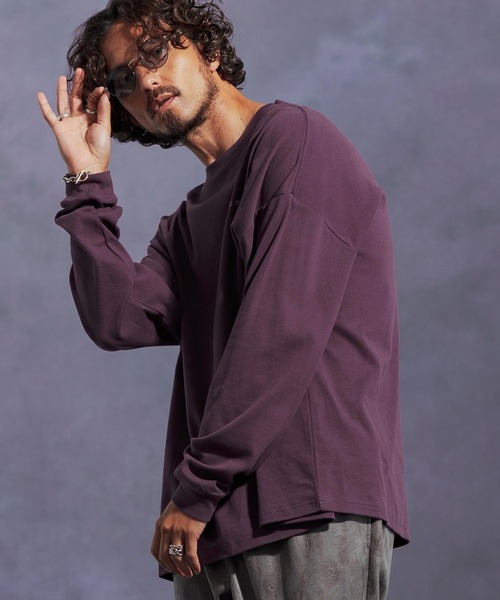 Jih Nunc(ジーヌンク)の「mlt5309-オーガニックコットンプリントロングスリーブTシャツ(Jih Nunc style)(Tシャツ/カットソー・メンズ・パープル/チャコール・M/S/L)」の13枚目の写真