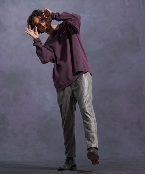 Jih Nunc(ジーヌンク)の「mlt5309-オーガニックコットンプリントロングスリーブTシャツ(Jih Nunc style)(Tシャツ/カットソー・メンズ・パープル/チャコール・M/S/L)」の14枚目の写真