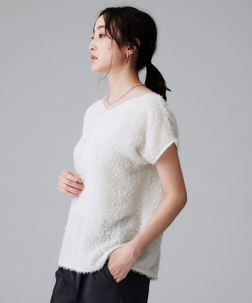 UNTITLED（アンタイトル）の「【セットアップ可/洗える】フェザーフレンチスリーブブラウス（シャツ/ブラウス・レディース・アイボリー/ブラック・00/02/04/44/48/50）」の18枚目の写真