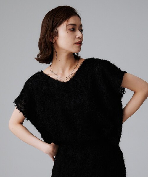 UNTITLED（アンタイトル）の「【セットアップ可/洗える】フェザーフレンチスリーブブラウス（シャツ/ブラウス・レディース・アイボリー/ブラック・00/02/04/44/48/50）」の15枚目の写真