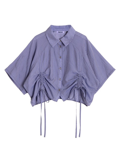 PUNYUS(プニュズ)の「クロップド丈ドロストストライプシャツ(シャツ/ブラウス・レディース・ネイビー/アイボリー/グリーン・3/2/1/4)」の18枚目の写真