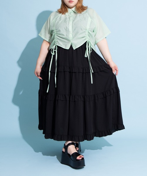 PUNYUS(プニュズ)の「クロップド丈ドロストストライプシャツ(シャツ/ブラウス・レディース・ネイビー/アイボリー/グリーン・3/2/1/4)」の9枚目の写真