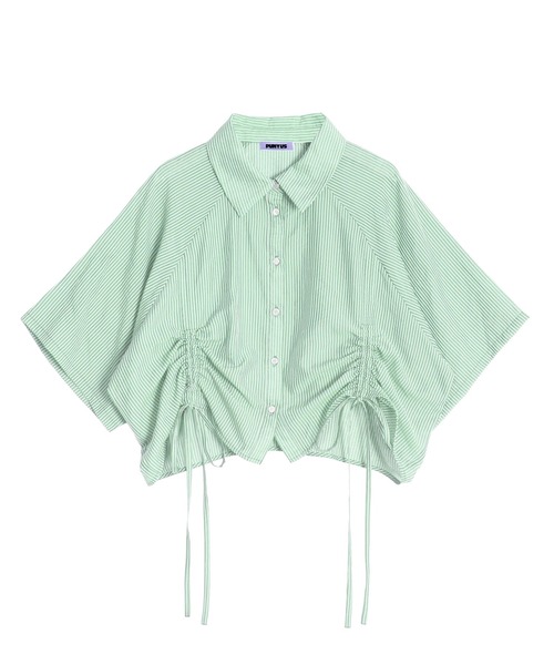 PUNYUS(プニュズ)の「クロップド丈ドロストストライプシャツ(シャツ/ブラウス・レディース・ネイビー/アイボリー/グリーン・3/2/1/4)」の11枚目の写真