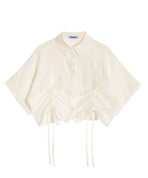 PUNYUS(プニュズ)の「クロップド丈ドロストストライプシャツ(シャツ/ブラウス・レディース・ネイビー/アイボリー/グリーン・3/2/1/4)」の10枚目の写真