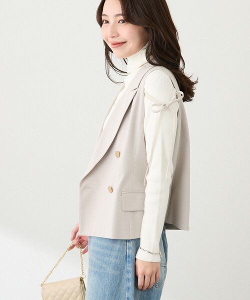 La boutique BonBon（ラブティックボンボン）の「【セットアップ可・シック＆キュート】ポプリンショートジレ（ベスト・レディース・ネイビー/ブラック/グレイッシュベージュ・FREE）」の6枚目の写真