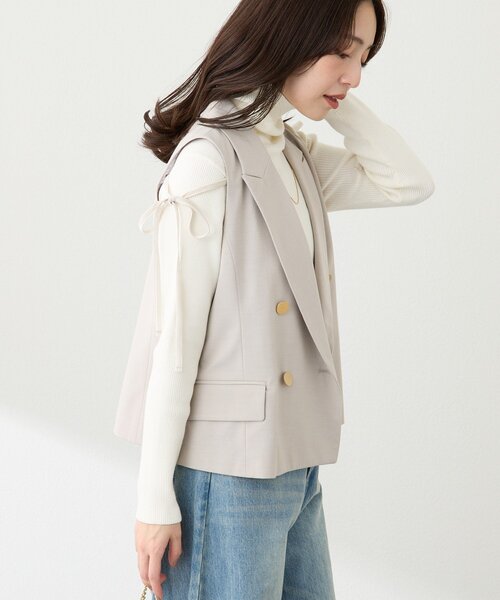 La boutique BonBon（ラブティックボンボン）の「【セットアップ可・シック＆キュート】ポプリンショートジレ（ベスト・レディース・ネイビー/ブラック/グレイッシュベージュ・FREE）」の7枚目の写真