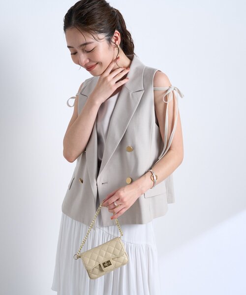 La boutique BonBon（ラブティックボンボン）の「【セットアップ可・シック＆キュート】ポプリンショートジレ（ベスト・レディース・ネイビー/ブラック/グレイッシュベージュ・FREE）」の12枚目の写真