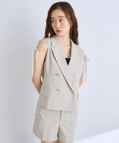 La boutique BonBon（ラブティックボンボン）の「【セットアップ可・シック＆キュート】ポプリンショートジレ（ベスト・レディース・ネイビー/ブラック/グレイッシュベージュ・FREE）」の21枚目の写真