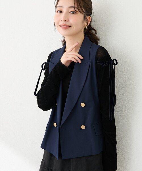 La boutique BonBon ポプリンショートジレ　ベスト　ジレ セール】【セットアップ可・シック＆キュート】ポプリンショートジレ