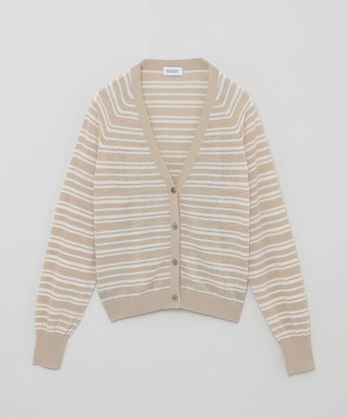 MACKINTOSH PHILOSOPHY(マッキントッシュ フィロソフィー)の「ブークレーボーダーVネックカーデ(カーディガン/ボレロ・レディース・ベージュ/ダークネイビー/オフホワイト・38/36)」の2枚目の写真