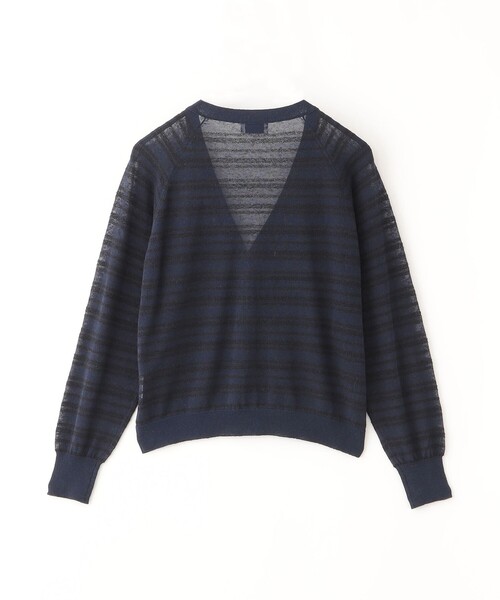 MACKINTOSH PHILOSOPHY(マッキントッシュ フィロソフィー)の「ブークレーボーダーVネックカーデ(カーディガン/ボレロ・レディース・ベージュ/ダークネイビー/オフホワイト・38/36)」の4枚目の写真