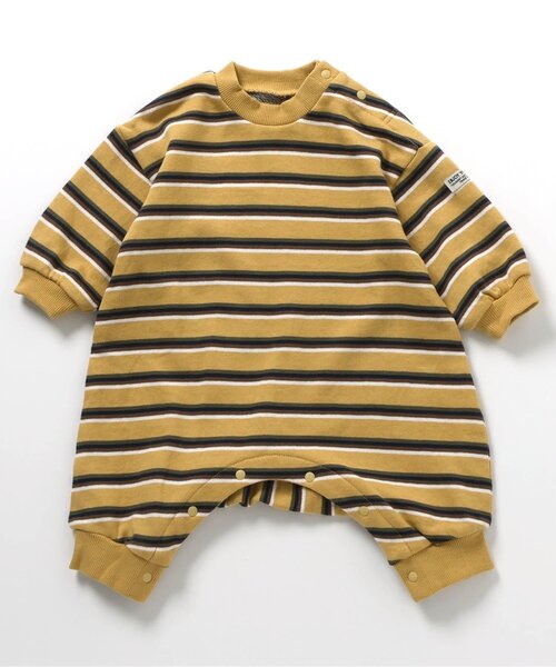 BREEZE(ブリーズ)の「マルチボーダーカバーオール(ロンパース・キッズ・ミント/イエロー/アイボリー・70/80)」の2枚目の写真